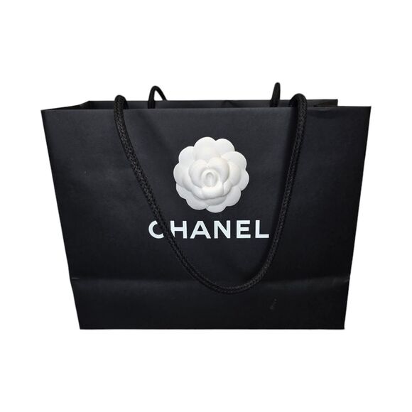 Authentic CHANEL Black White Flower Empty Shopping Bag - Picture 1 of 16